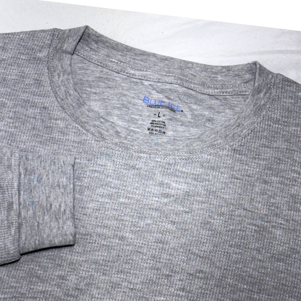 Blue Ice Waffle Knit Thermal Shirt Mens Large Heather Grey Layering NEW